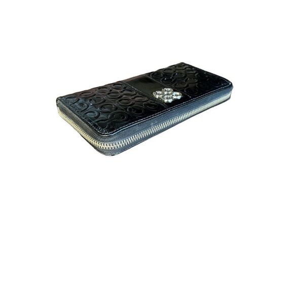 coach black signature patent leather zip around wallet - Picture 3 of 10
